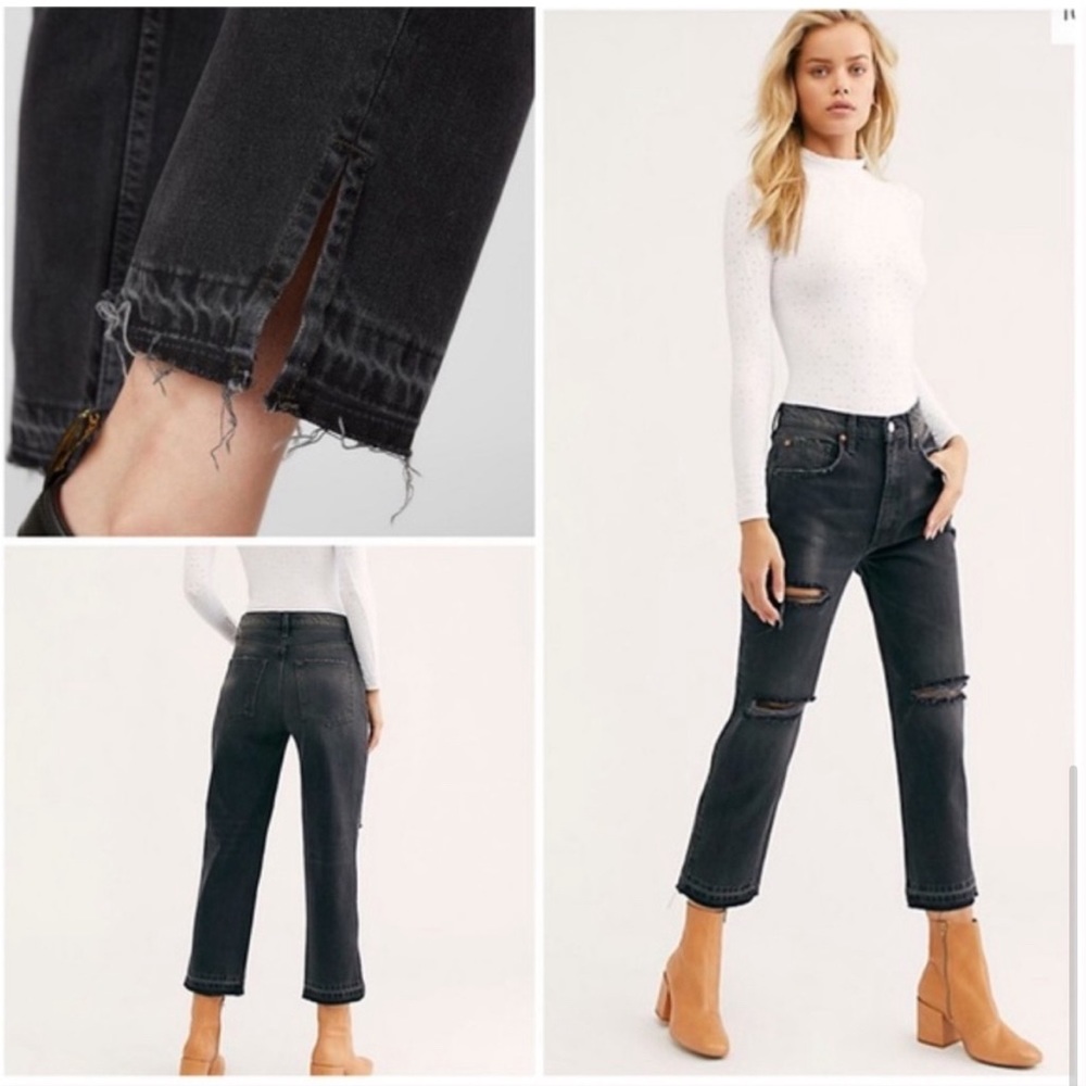 Free People 25W Lita Slim Jeans Letdown Hem Black